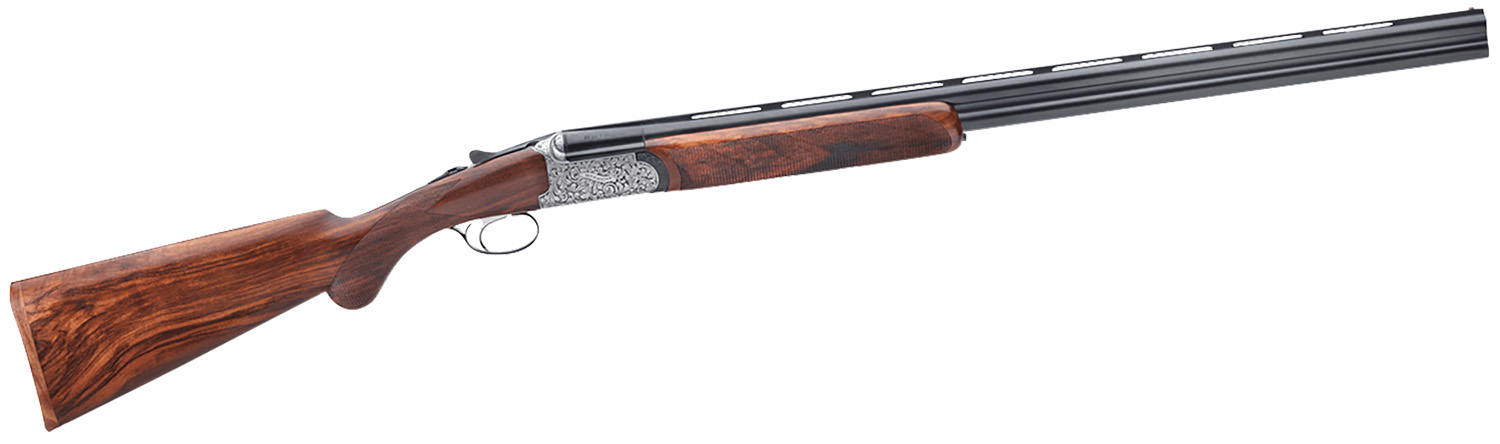 Side-by-side shotgun with wooden stock.