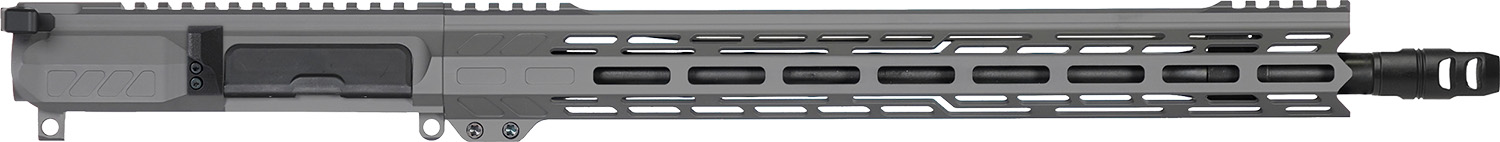 Gray rifle upper receiver with rail system.