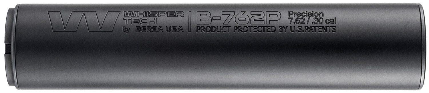 Black suppressor with Whisper Tech branding.