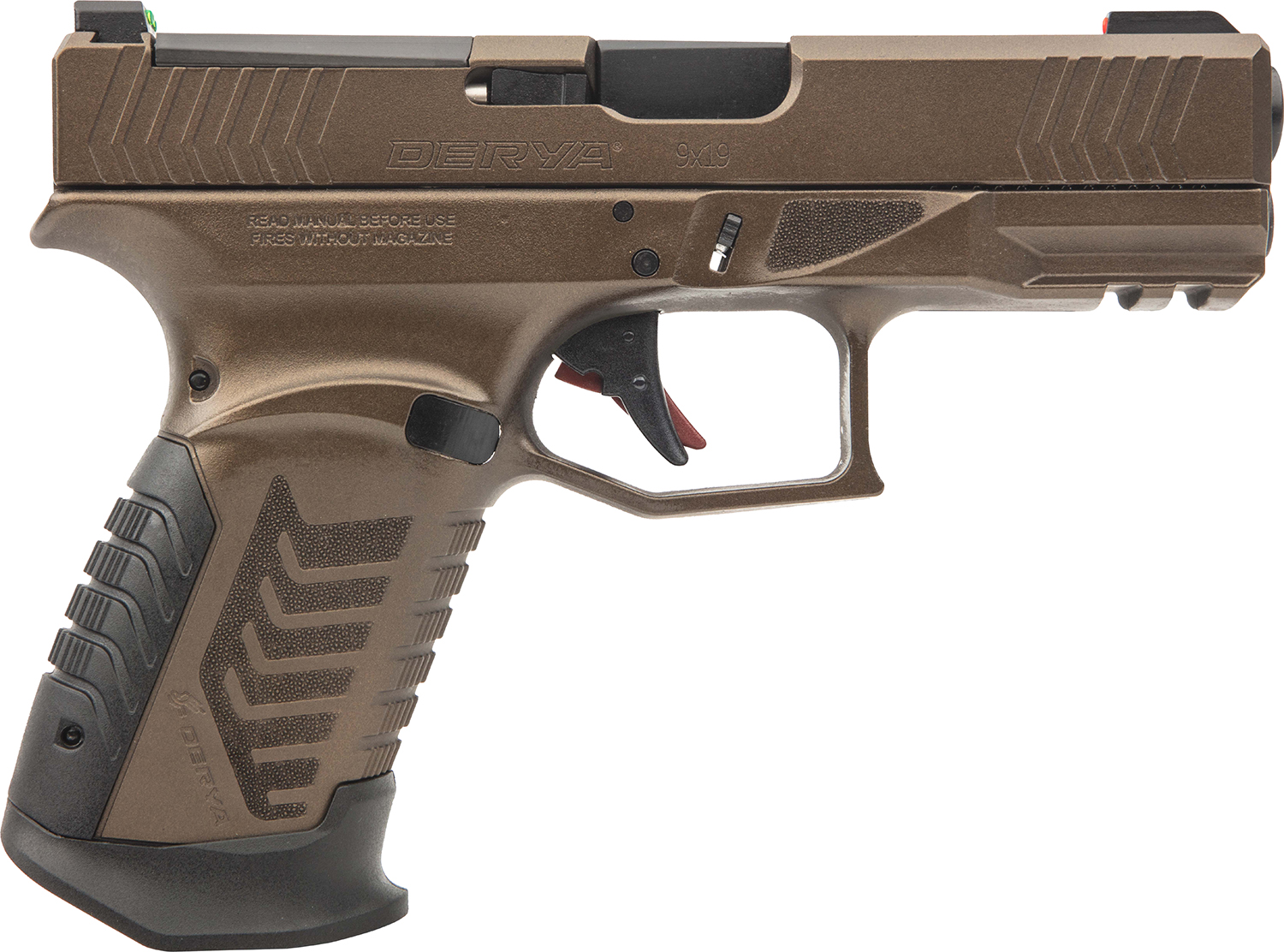 Bronze toned Derya 9mm pistol side view