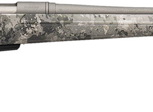 Side view of a modern rifle with camo finish