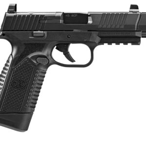 Black semi-automatic pistol with textured grip