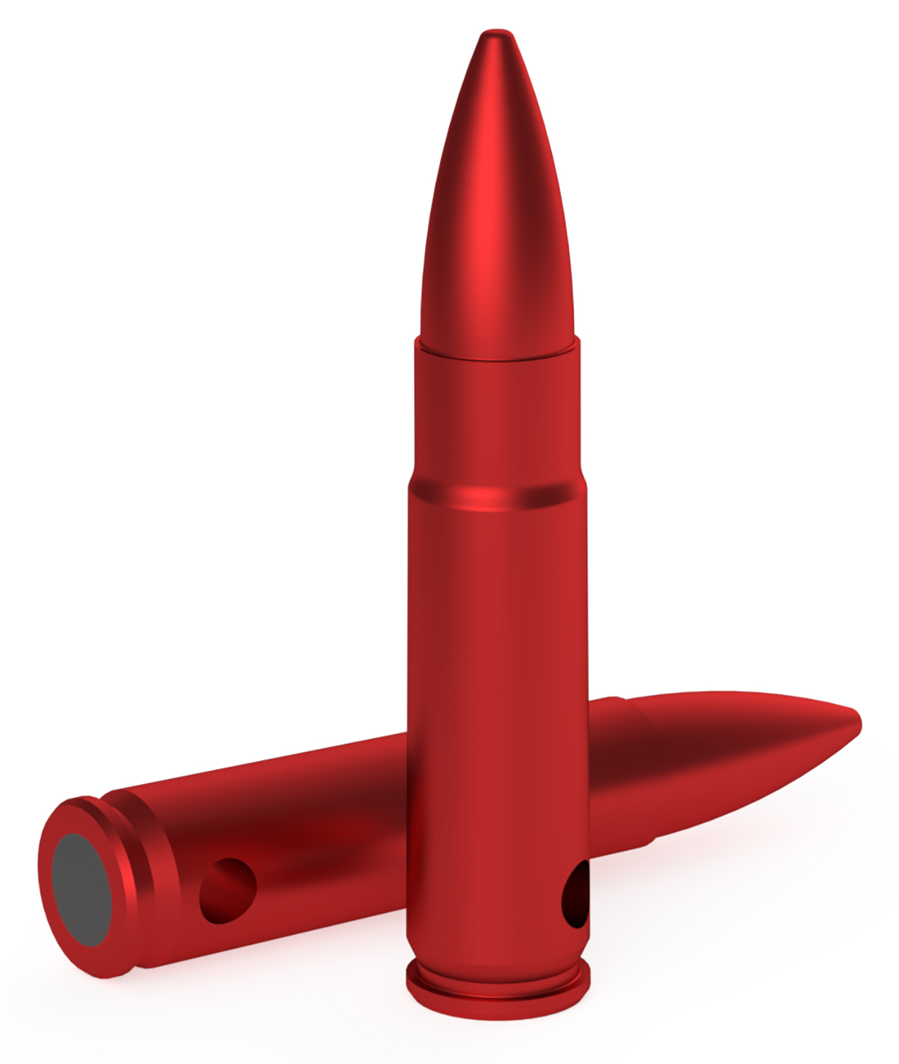 Two red bullet-shaped objects on a white background.