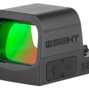 Compact reflex sight with green lens.