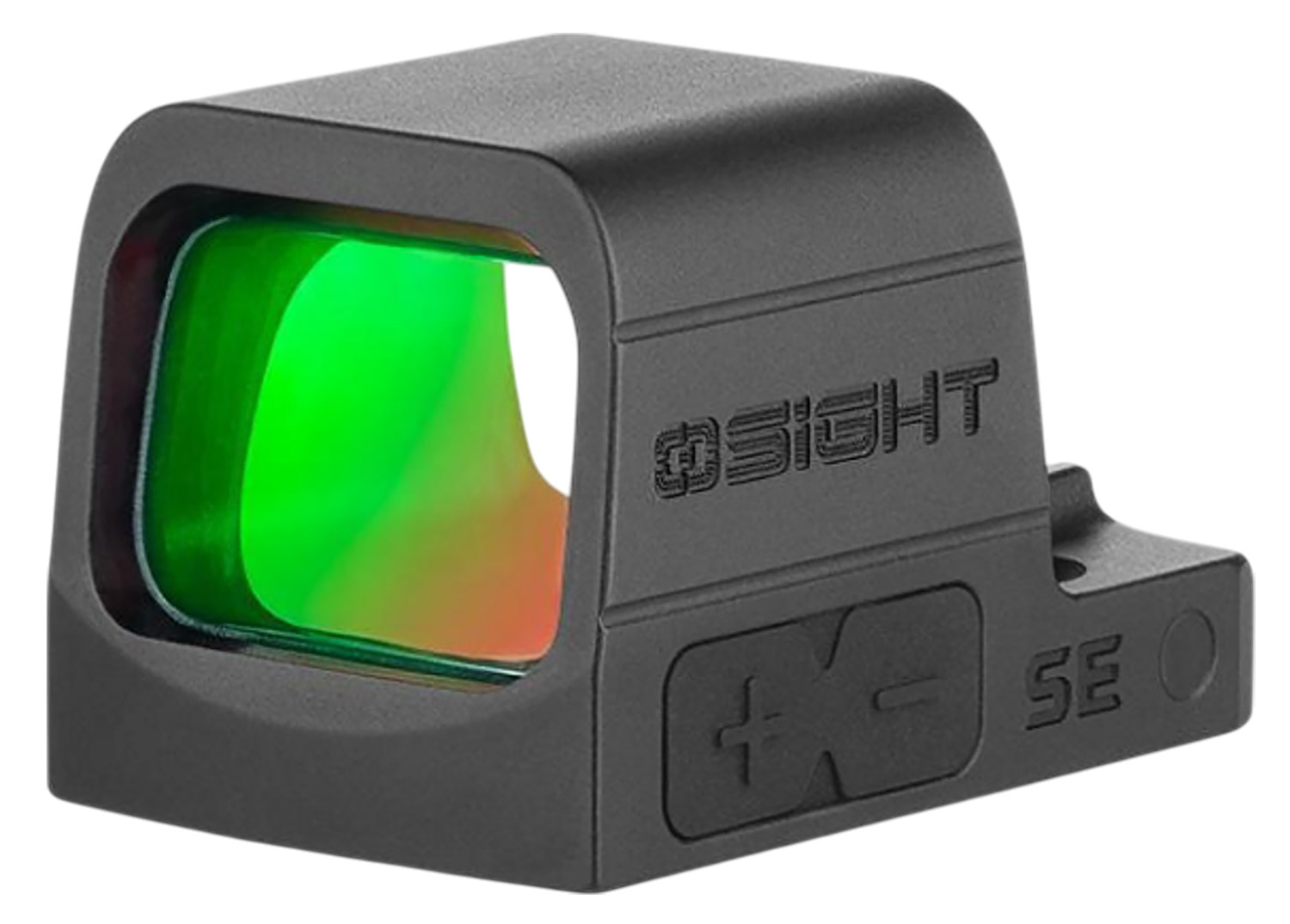 Compact reflex sight with green lens.