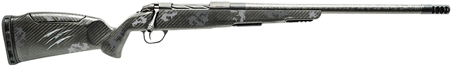 Side view of a modern carbon fiber rifle.