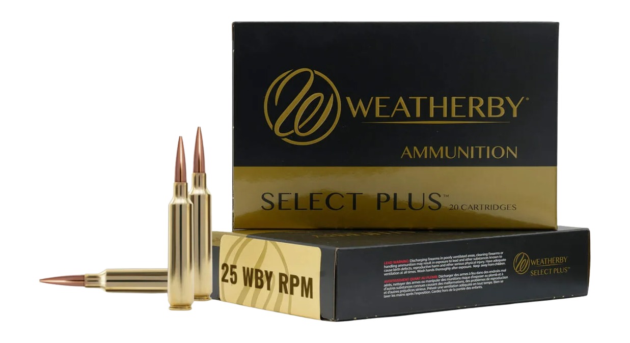 Weatherby Select Plus ammunition box with cartridges.
