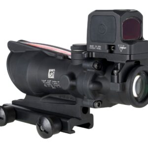 Tactical rifle sight with red dot feature.