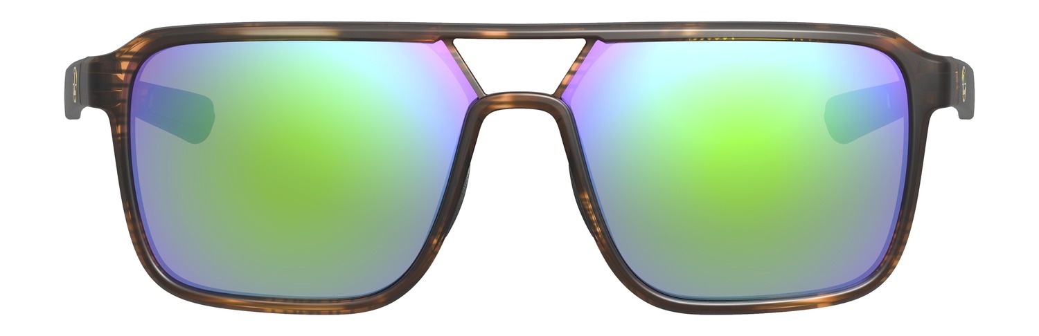 Stylish sunglasses with colorful mirrored lenses.