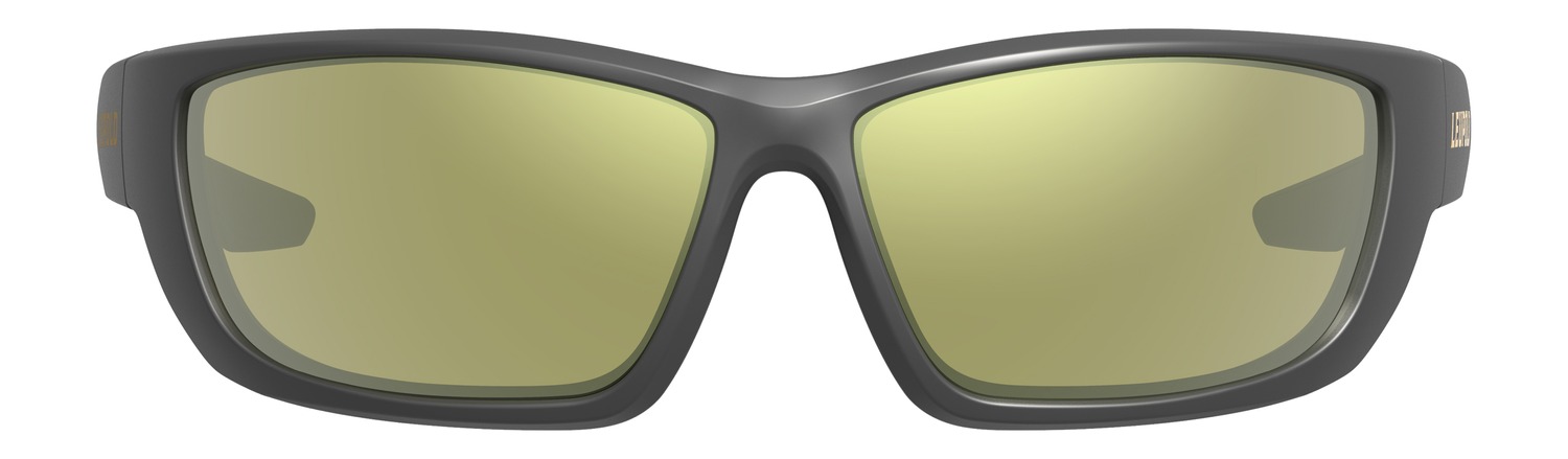 Stylish gray sunglasses with yellow lenses