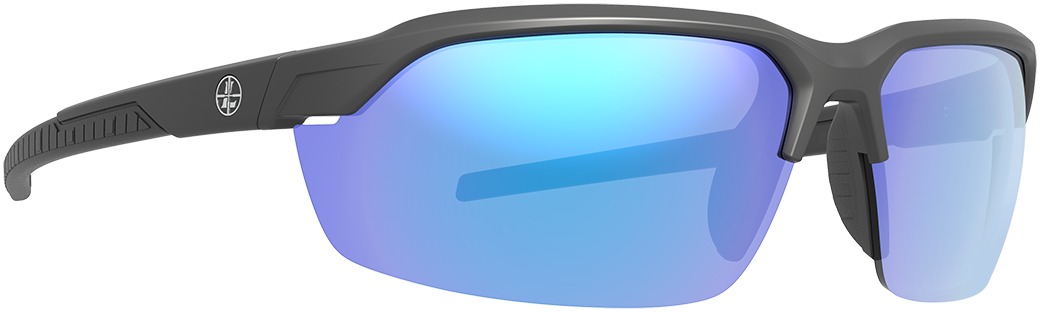 Stylish sunglasses with blue mirrored lenses.