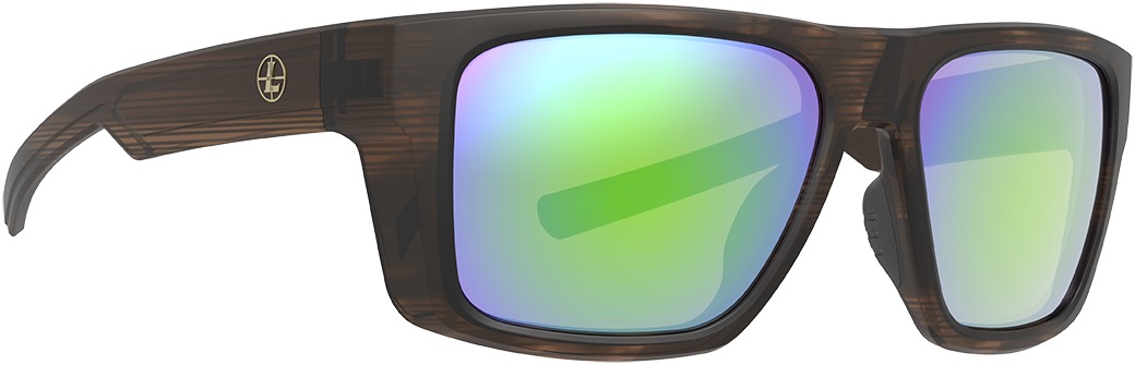 Stylish brown sunglasses with green mirrored lenses.