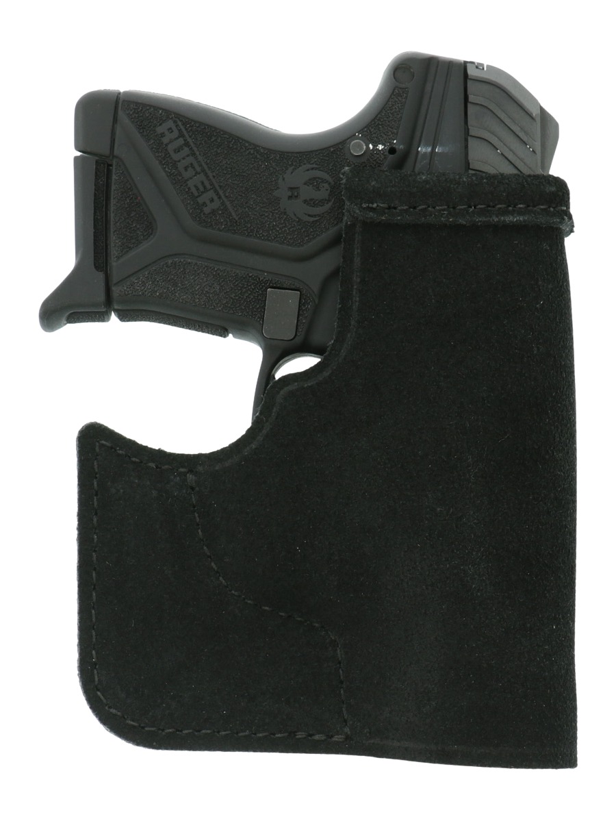 Black holster with Ruger firearm inside.