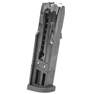 Black firearm magazine for .22 LR ammunition.