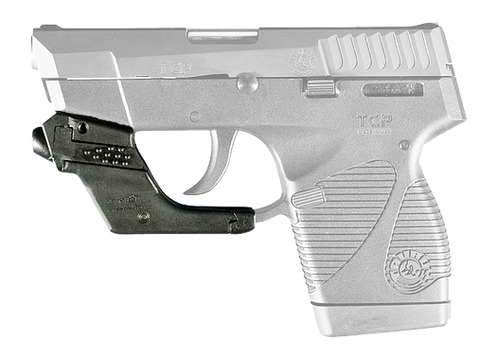 Compact handgun with tactical flashlight attachment.