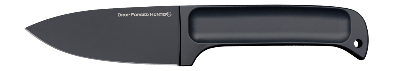 Black hunting knife with ergonomic handle design