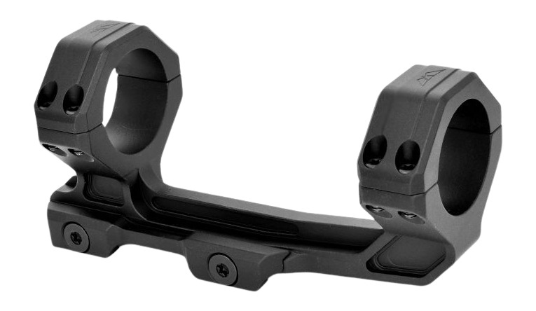 Black rifle scope mount with two rings.