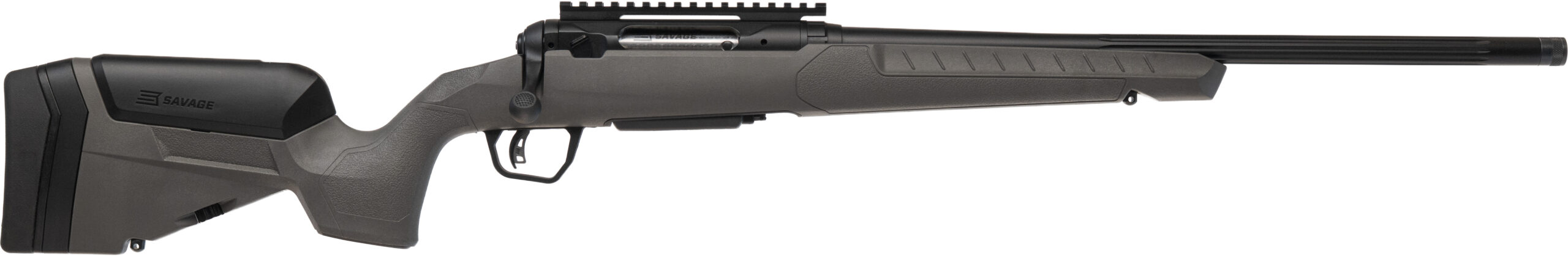 Side view of a sleek modern rifle design.