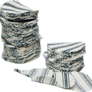 Two stacks of fabric squares with stripes.
