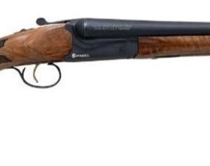 Side view of a double-barreled shotgun.