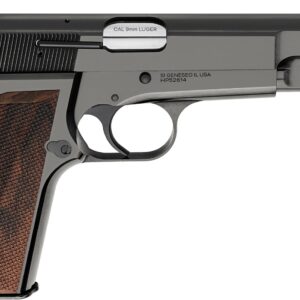 Close-up of a sleek semi-automatic pistol.