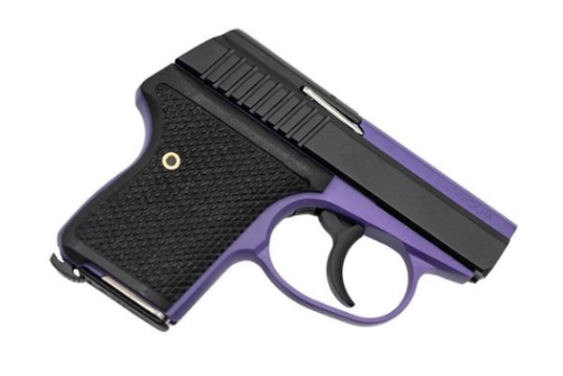 Compact purple handgun on a white background.