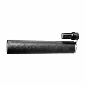 Black suppressor with detachable end cap.