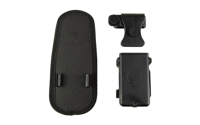 Black leather holster and attachment components.