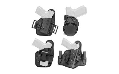Various types of holsters for handguns.