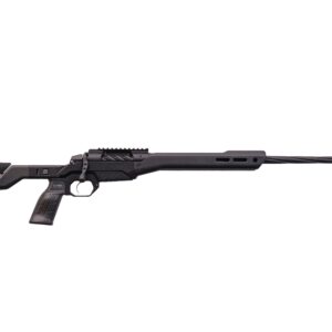Black modern rifle with sleek design and features.