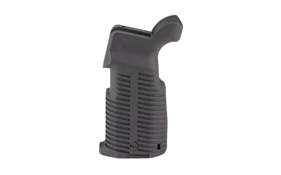 Ergonomic black firearm grip for better handling.