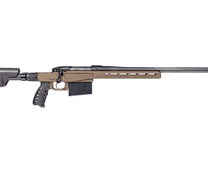 Side view of a modern rifle with tactical design.