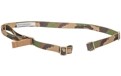 Camo-patterned adjustable belt for outdoor activities.