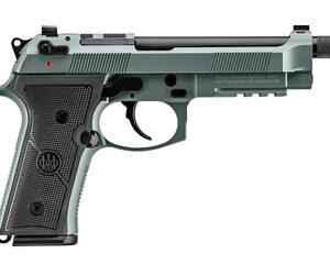 Handgun with a green frame and black grip.