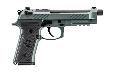 Handgun with a green frame and black grip.