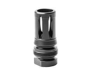 Black muzzle device with unique ventilated design