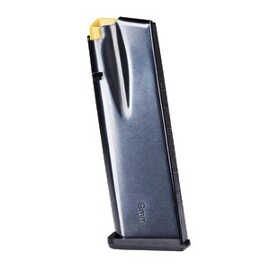 Black 9mm magazine with yellow base