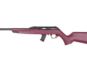Maroon sporting rifle with design details.