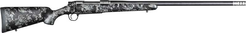 Detailed black and white patterned rifle.