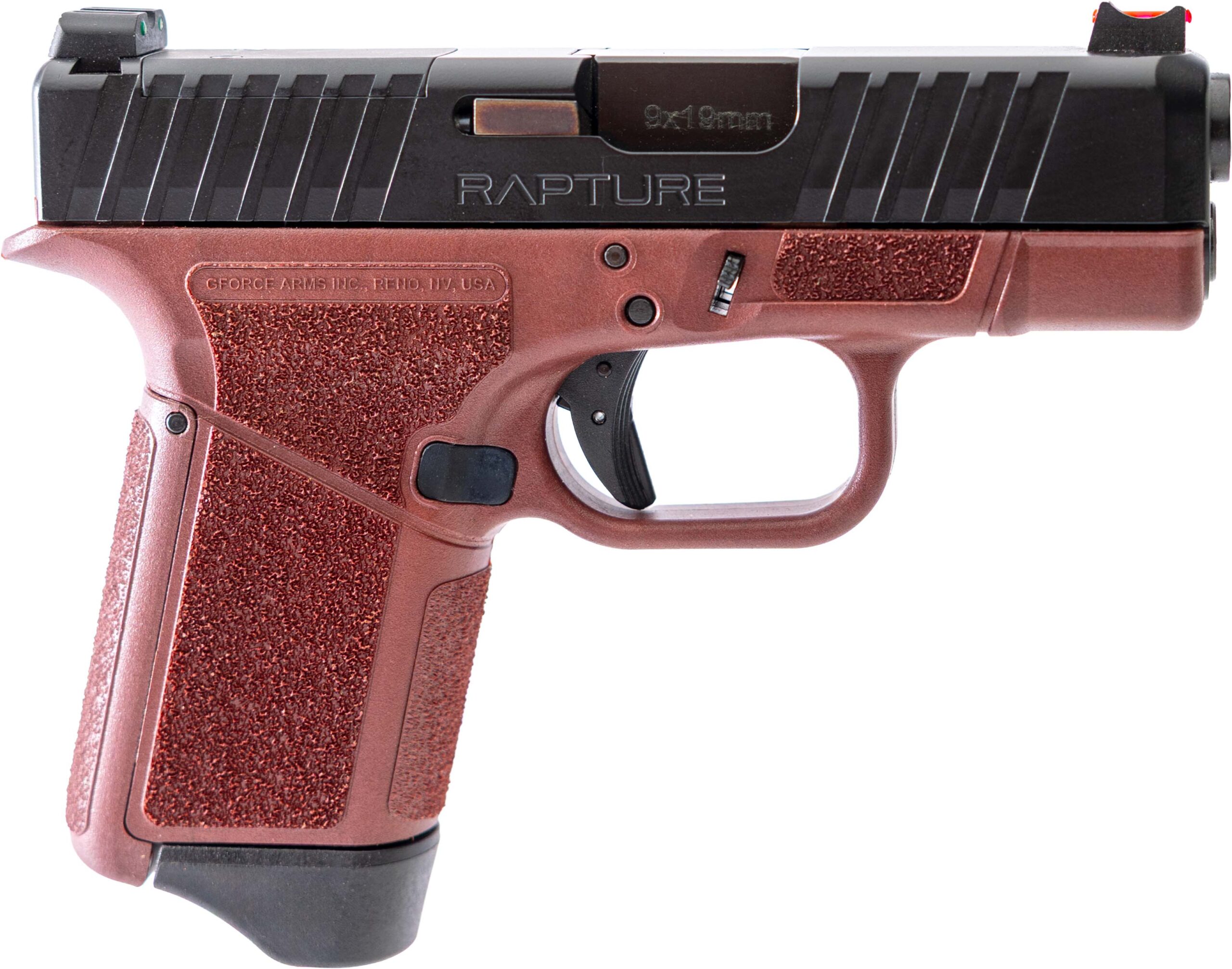 Compact handgun with a textured grip finish