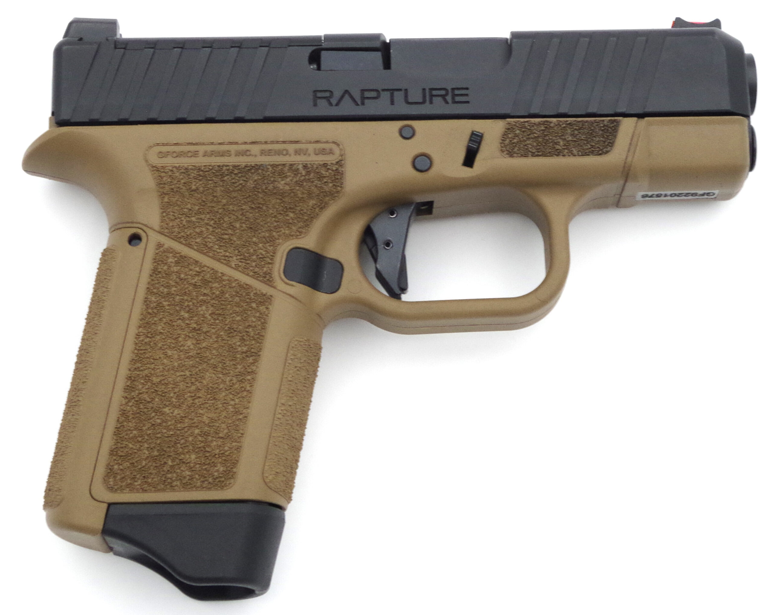 Compact handgun with textured grip and trigger.