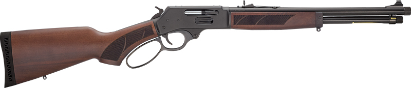 Side view of a lever-action rifle.