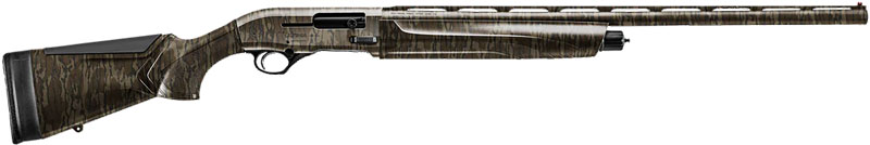 Detailed side view of a patterned rifle.