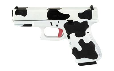 Cow-patterned firearm side view.