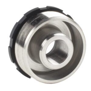 Metal connector with threaded opening and rubber seal