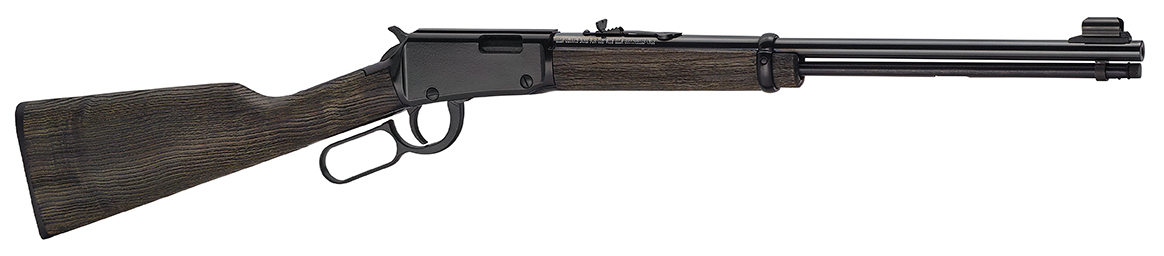 Side view of a lever-action rifle.