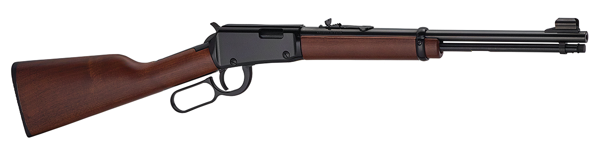 Side view of a classic lever-action rifle.