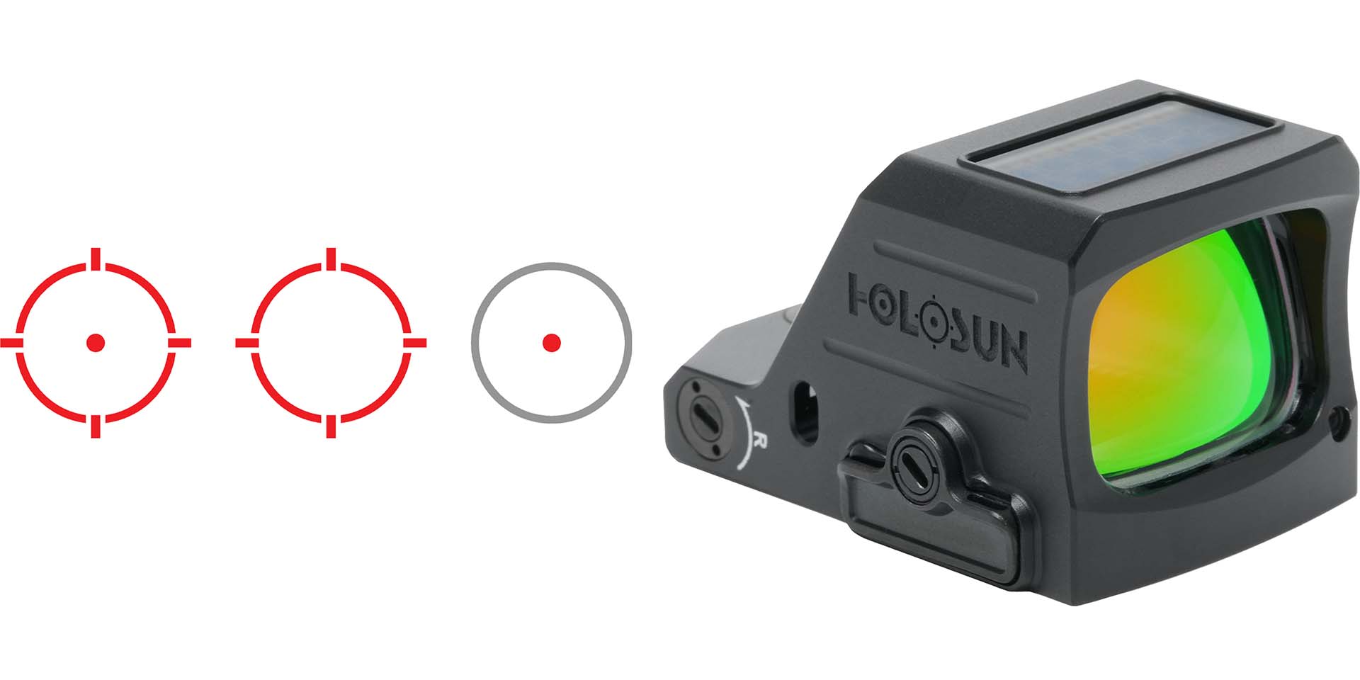Holosun red dot sight with various reticle options.