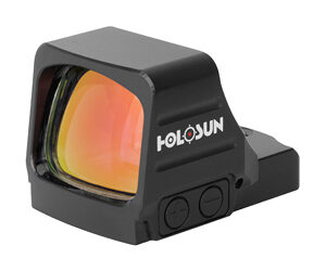 Holosun red dot sight with colorful lens.