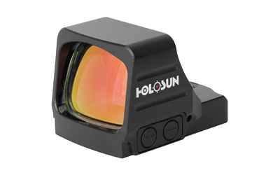 Holosun red dot sight with colorful lens.